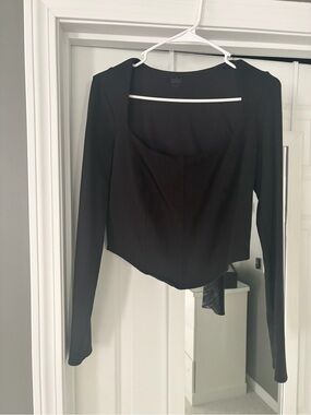 ALO Yoga Black Long Sleeve Square-Neck Corset-Inspired Top